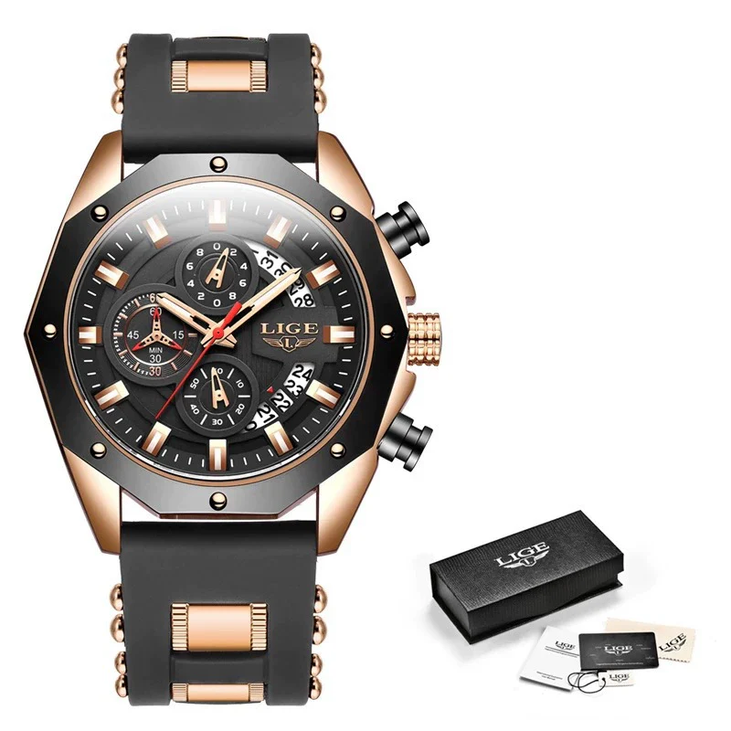 Sports Quartz Watch Alloy Case Silicone Strap Stainless Steel Clasp Round Dial For Adults - Image 5