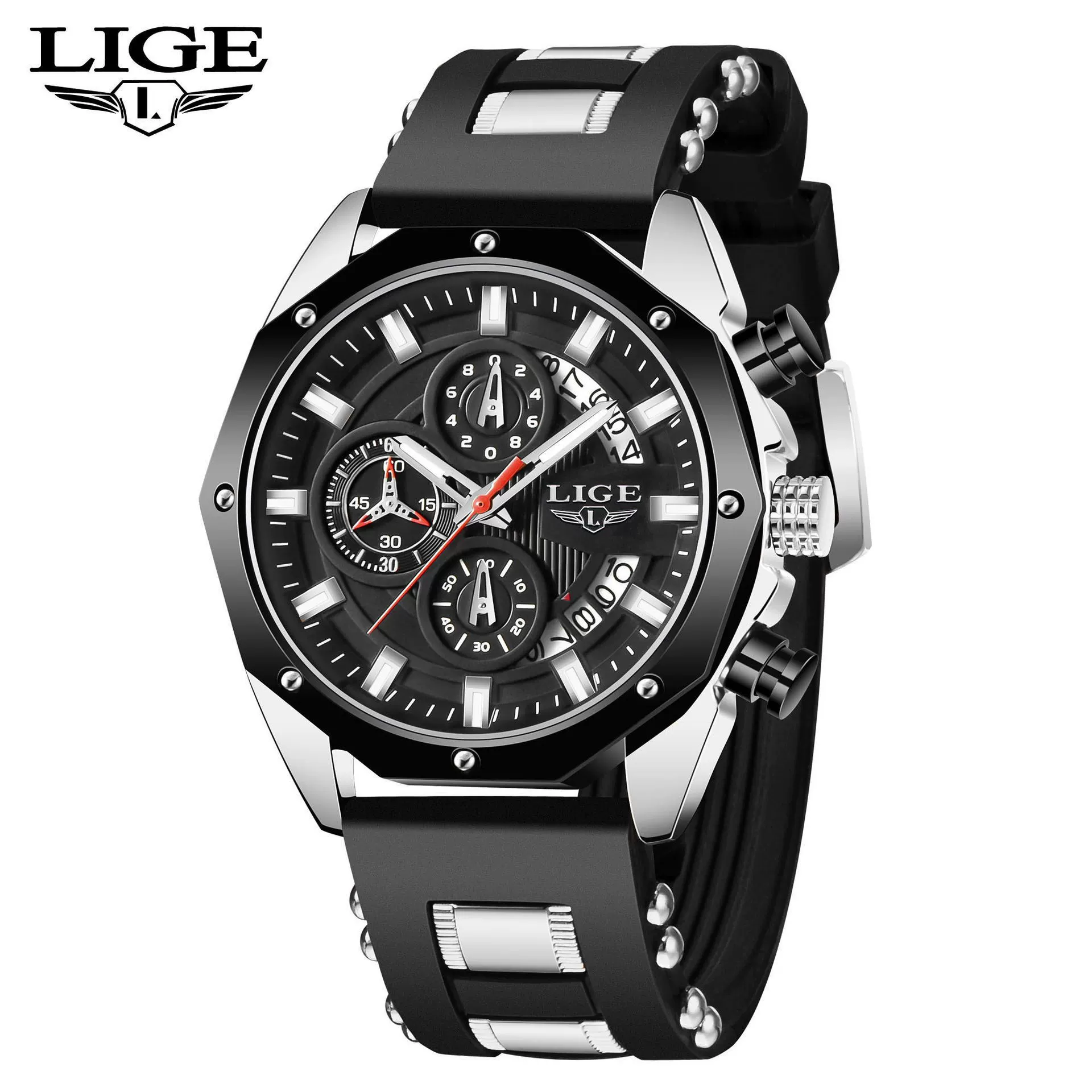 Sports Quartz Watch Alloy Case Silicone Strap Stainless Steel Clasp Round Dial For Adults - Image 8