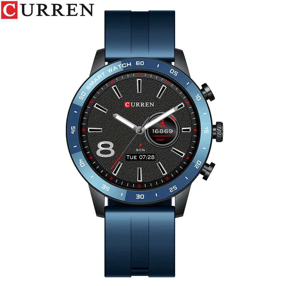 Sports Smart Watch With Organic Glass Mirror Silicone Strap Stainless Steel Buckle Round Dial