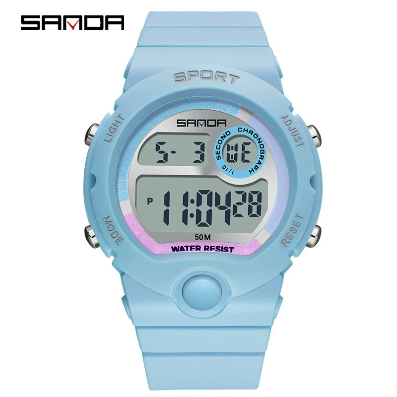 Sports Student Waterproof Watch Acrylic Mirror Round Dial Abs Tpu Small Fresh Style Digital Watch For Men And Women