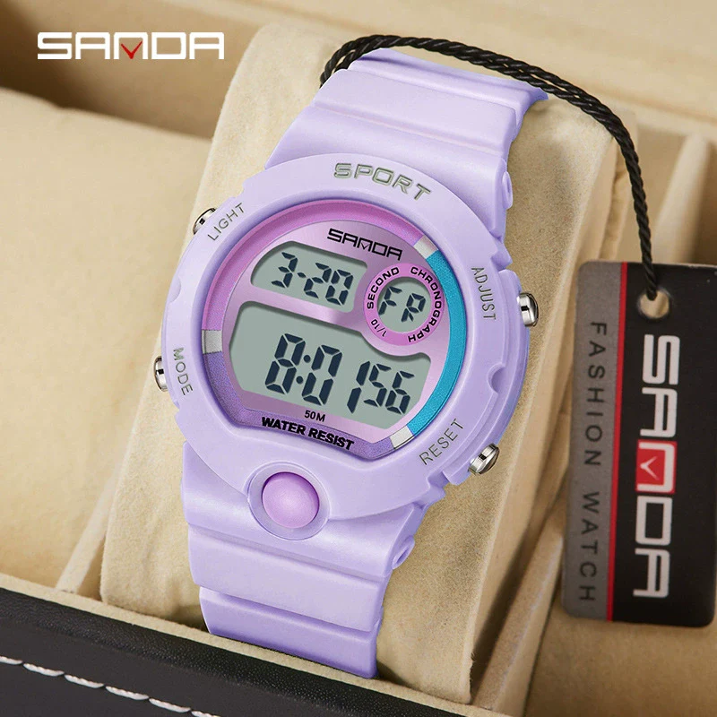 Sports Student Waterproof Watch Acrylic Mirror Round Dial Abs Tpu Small Fresh Style Digital Watch For Men And Women - Image 2