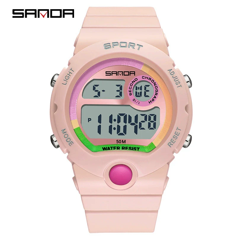 Sports Student Waterproof Watch Acrylic Mirror Round Dial Abs Tpu Small Fresh Style Digital Watch For Men And Women - Image 5