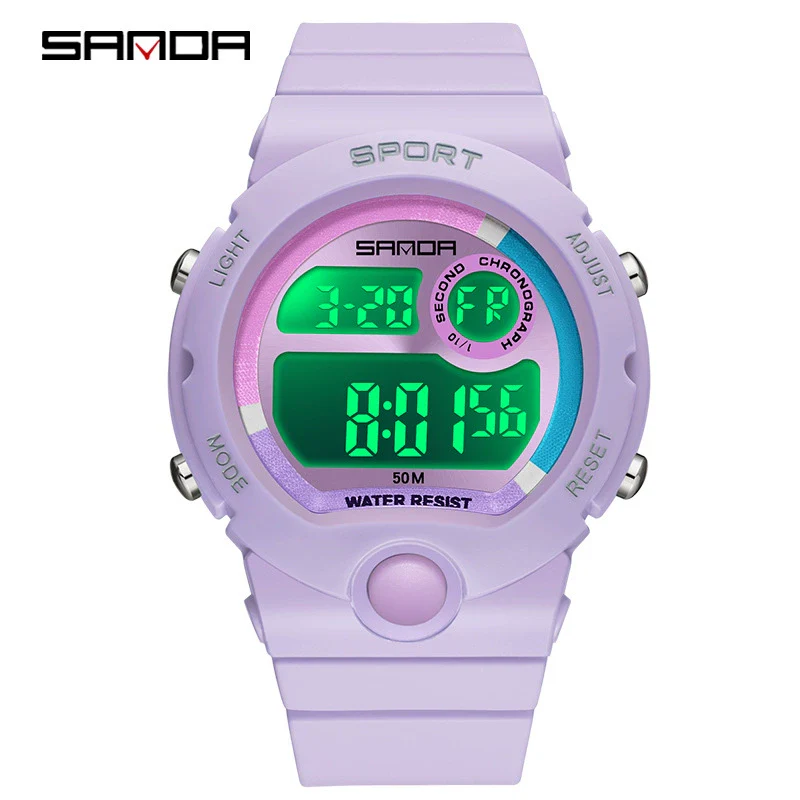 Sports Student Waterproof Watch Acrylic Mirror Round Dial Abs Tpu Small Fresh Style Digital Watch For Men And Women - Image 6