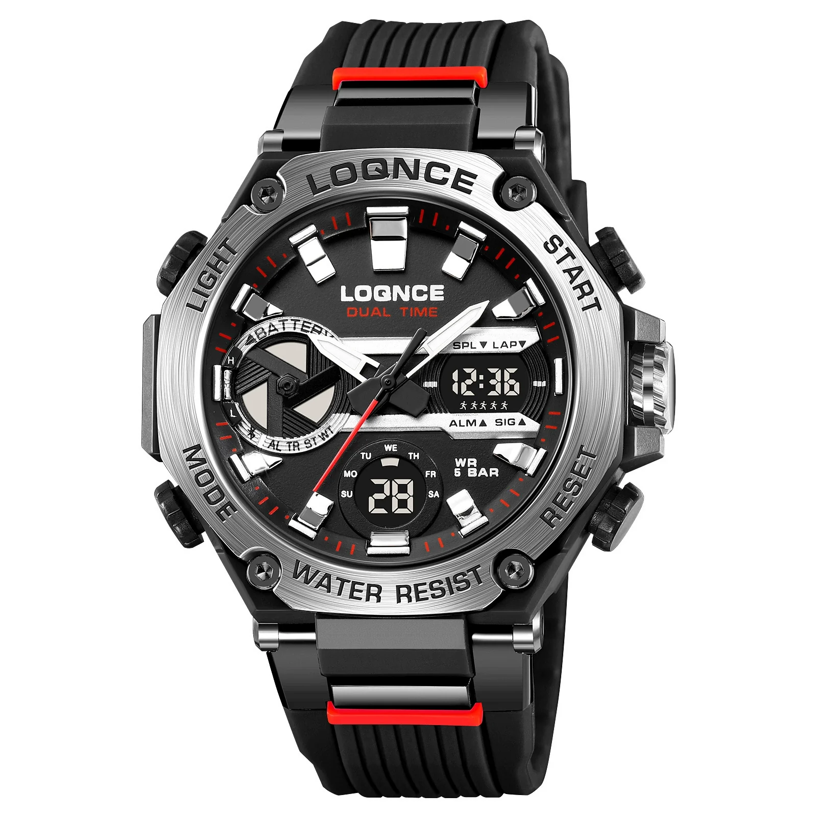 Sports Watch Abs Alloy Case Pu Strap High Transparent Resin Mirror Round Dial Geometric Style Multifunctional Luminous - Image 10