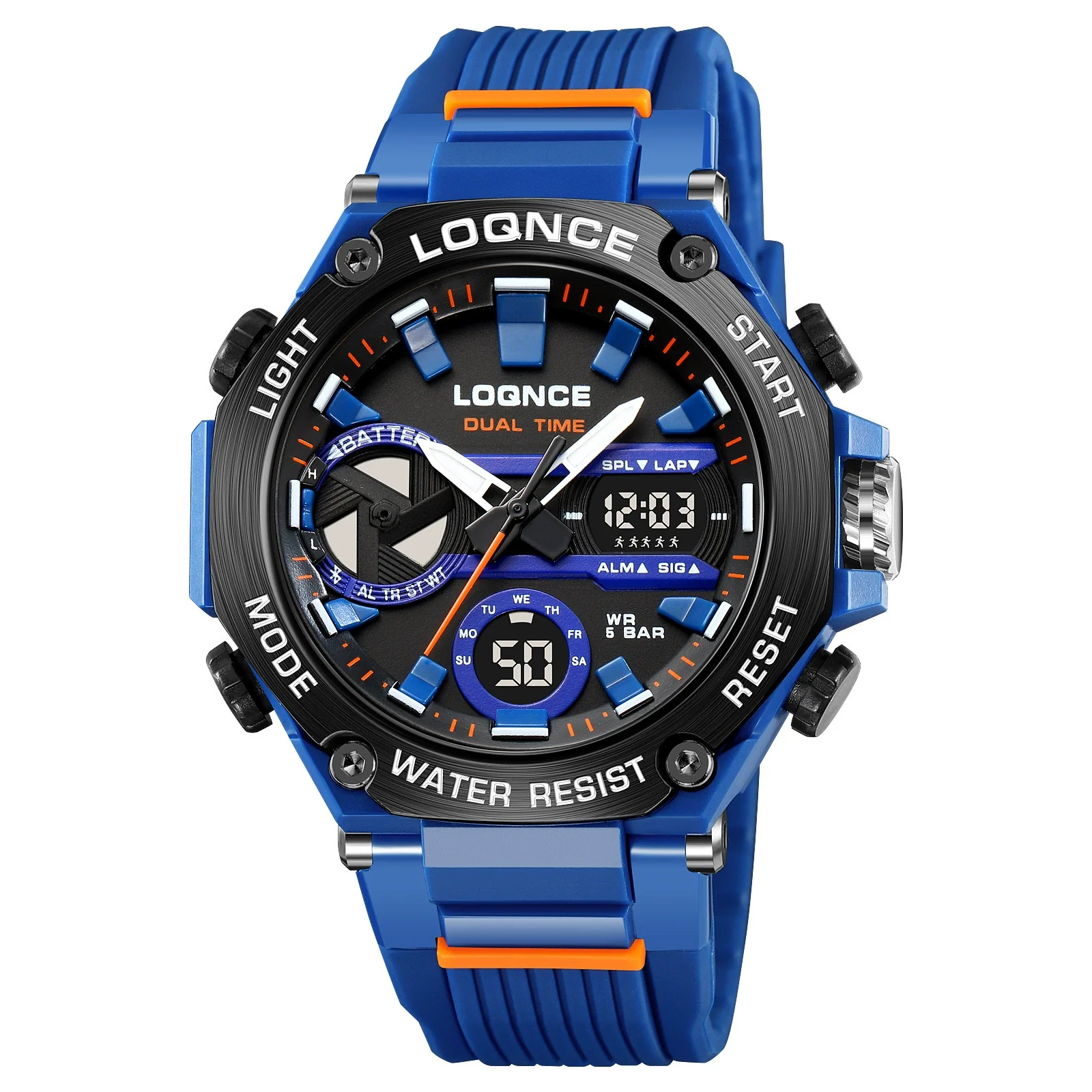 Sports Watch Abs Alloy Case Pu Strap High Transparent Resin Mirror Round Dial Geometric Style Multifunctional Luminous - Image 12
