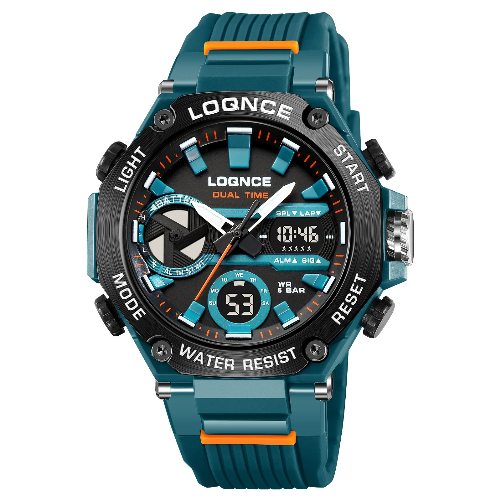 Sports Watch Abs Alloy Case Pu Strap High Transparent Resin Mirror Round Dial Geometric Style Multifunctional Luminous - Image 13