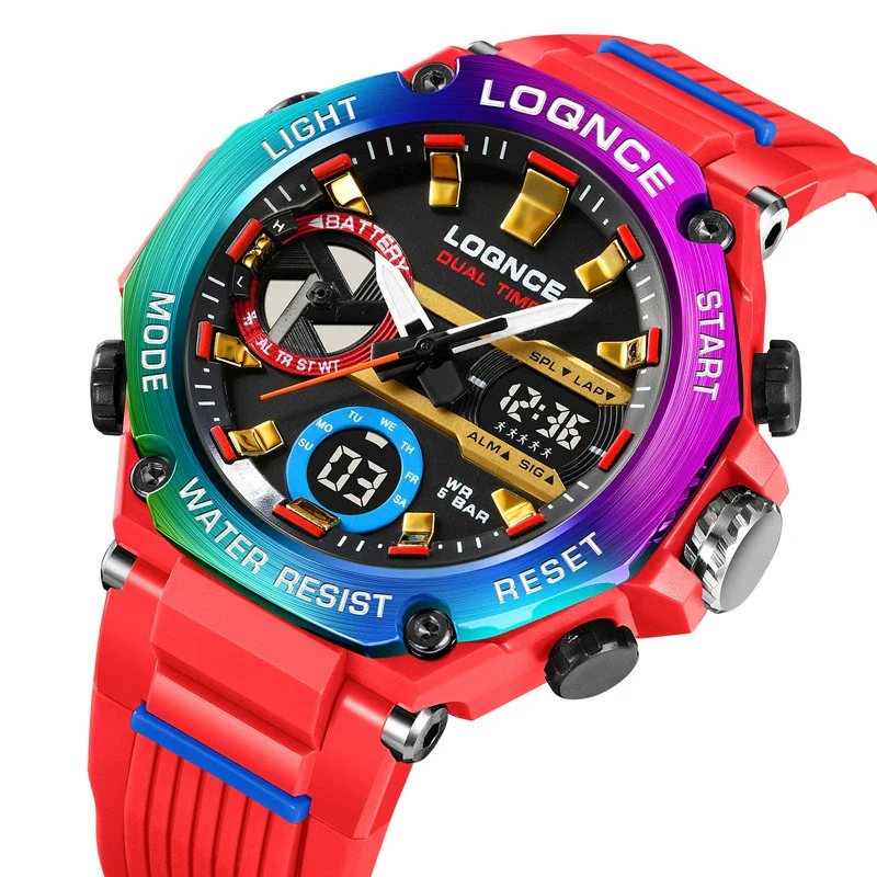 Sports Watch Abs Alloy Case Pu Strap High Transparent Resin Mirror Round Dial Geometric Style Multifunctional Luminous - Image 5