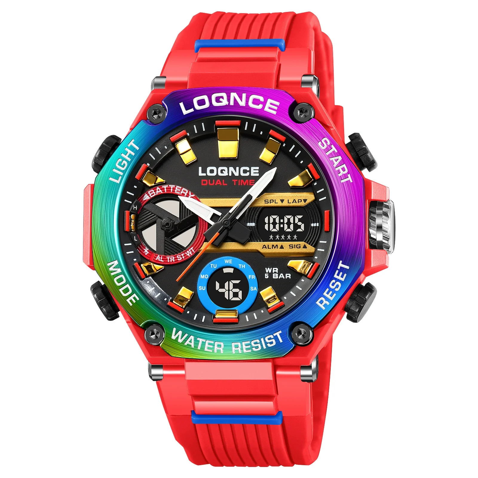 Sports Watch Abs Alloy Case Pu Strap High Transparent Resin Mirror Round Dial Geometric Style Multifunctional Luminous - Image 6
