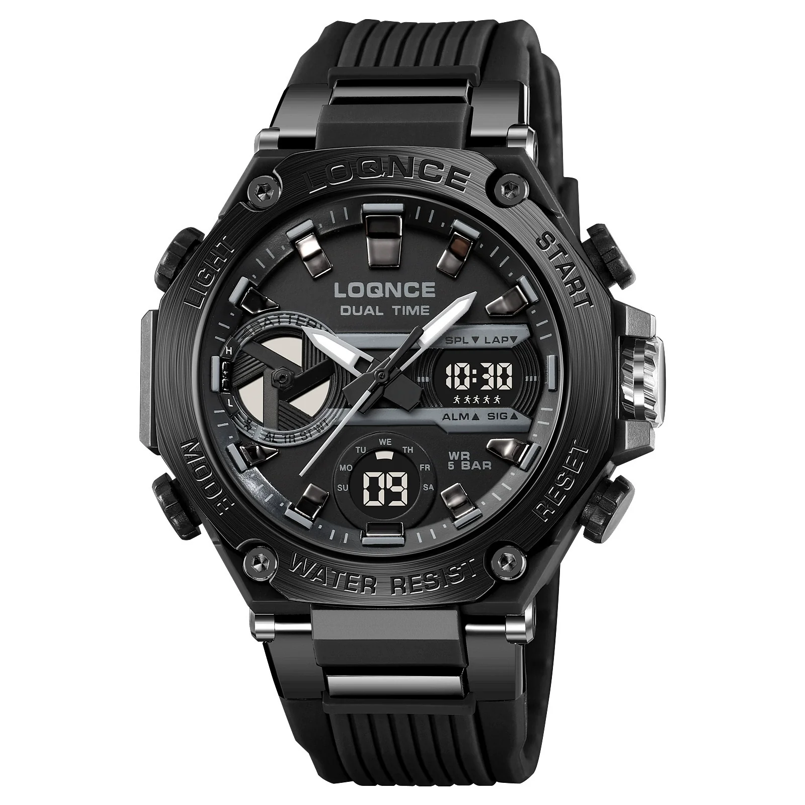 Sports Watch Abs Alloy Case Pu Strap High Transparent Resin Mirror Round Dial Geometric Style Multifunctional Luminous - Image 8