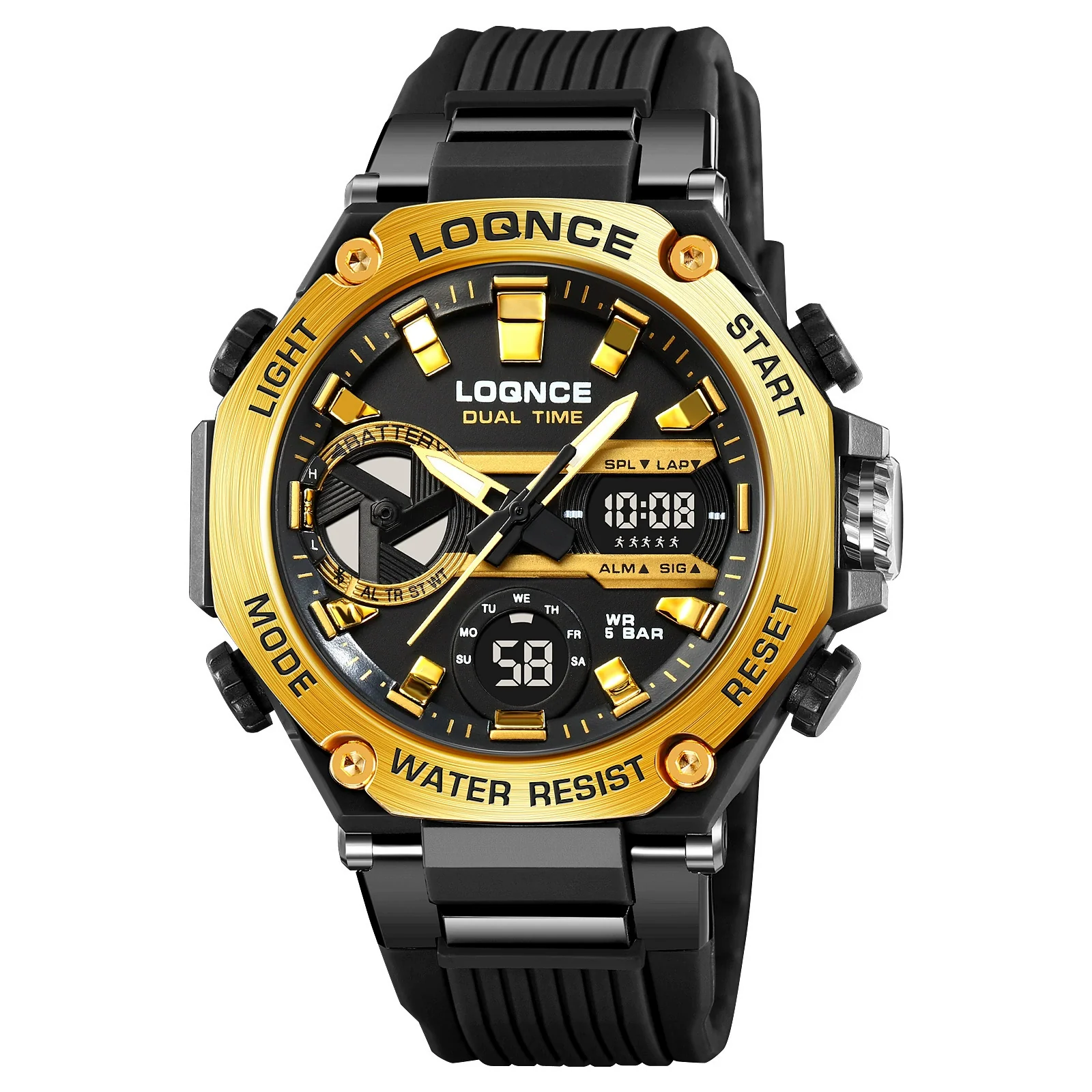 Sports Watch Abs Alloy Case Pu Strap High Transparent Resin Mirror Round Dial Geometric Style Multifunctional Luminous - Image 9