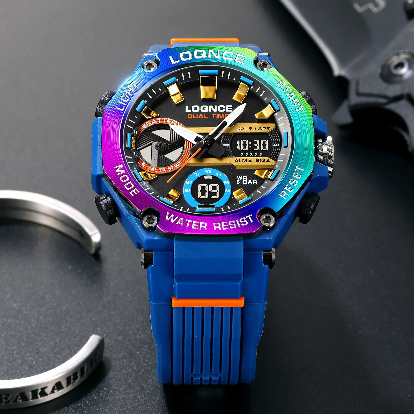 Sports Watch Abs Alloy High Transparent Resin Pu Luminous Multifunctional Waterproof Round Octagonal Personality Geometric - Image 3