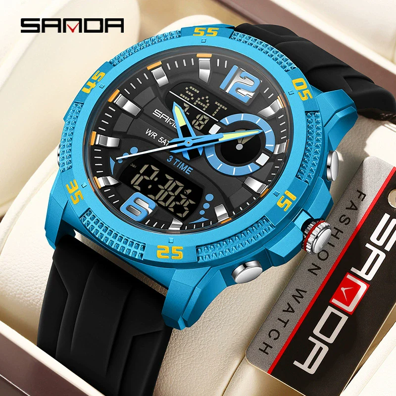 Sports Watch Dual Display Multifunction Luminous Digital Alarm Clock Silicone Strap Abs Case Acrylic Mirror Round Dial For Male And Female Students - Image 6