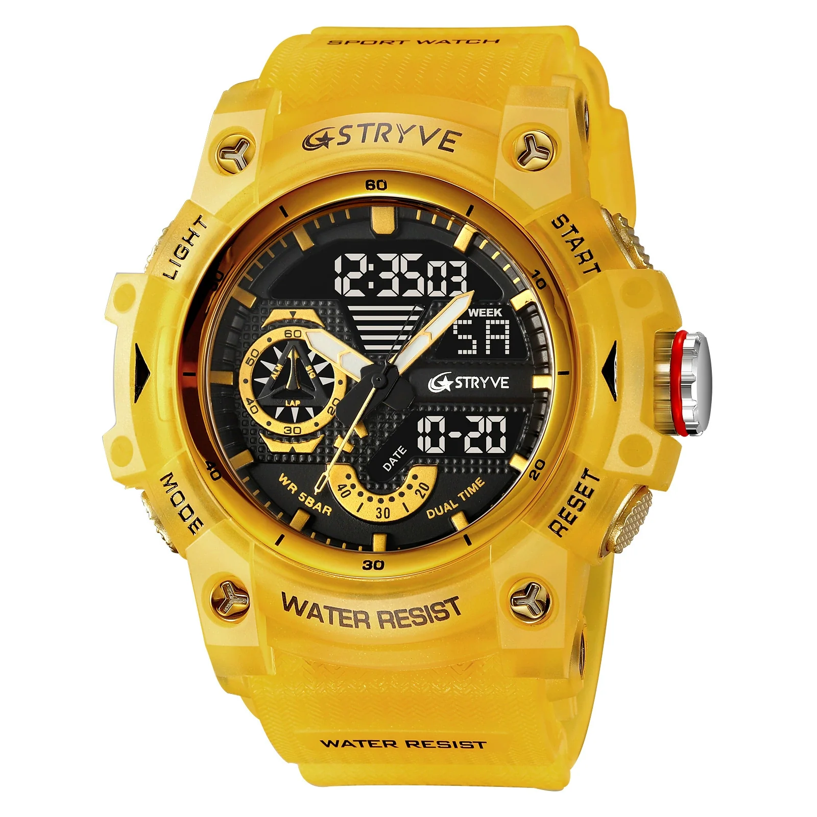 Sports Watch Resin Geometric Sporty Style Round Dial Waterproof Multifunctional Luminous - Image 10