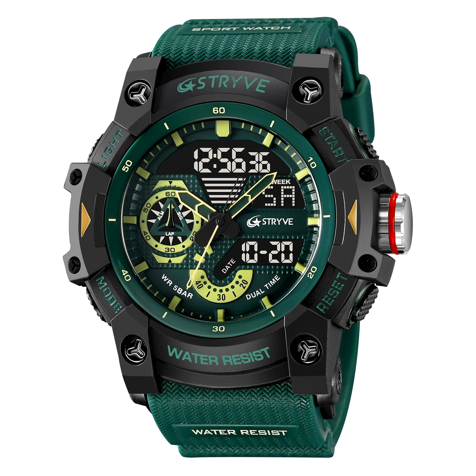 Sports Watch Resin Geometric Sporty Style Round Dial Waterproof Multifunctional Luminous - Image 5