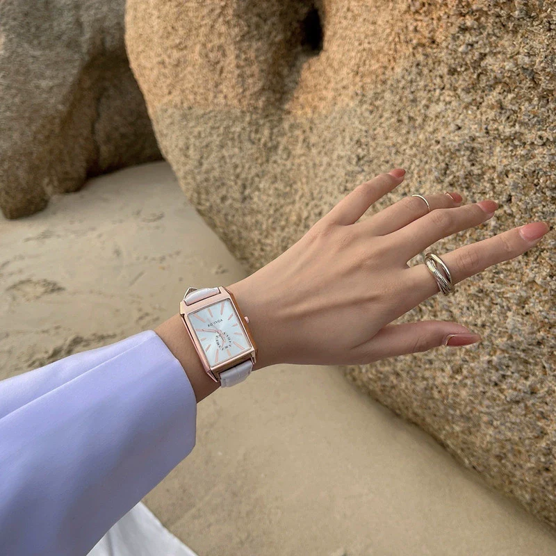 Square Belt Couple Wristwatch Retro Artistic Leisure Style Metal Case Ordinary Glass Mirror Women's Watch - Image 3