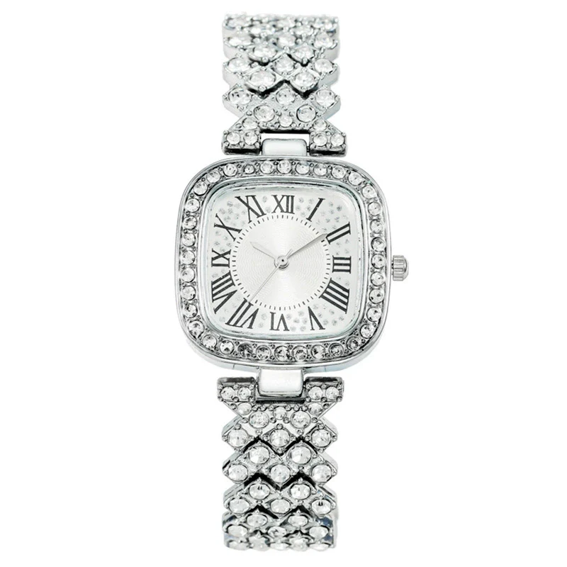 Square Diamondencrusted Fashion Women's Metal Watch Bracelet