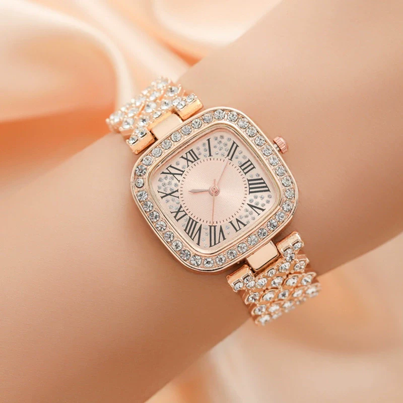 Square Diamondencrusted Fashion Women's Metal Watch Bracelet - Image 3