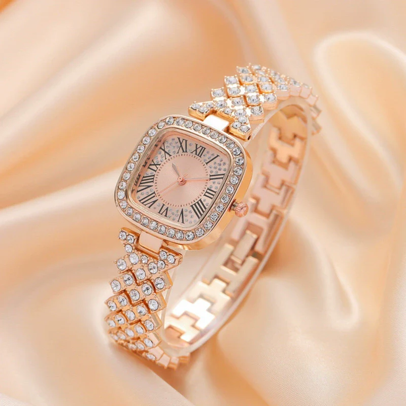 Square Diamondencrusted Fashion Women's Metal Watch Bracelet - Image 4