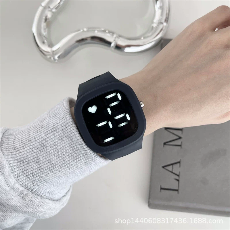 Square Electronic Watch Metal Case Silicone Strap Ordinary Glass Mirror For Men And Women Leisure Style Waterproof Luminous - Image 8