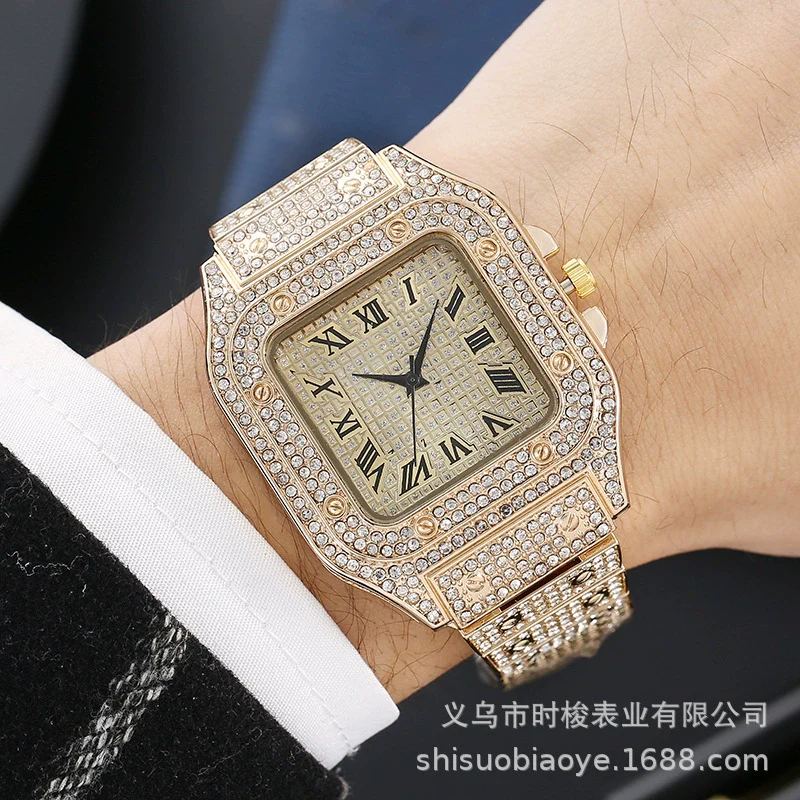 Square Quartz Watch Alloy Band And Case Stainless Steel Clasp For Adult Men With Gypsophila Design - Image 2