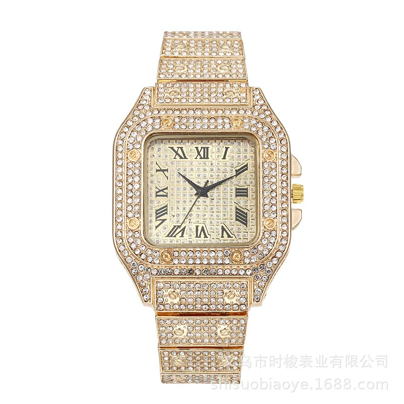 Square Quartz Watch Alloy Band And Case Stainless Steel Clasp For Adult Men With Gypsophila Design - Image 5