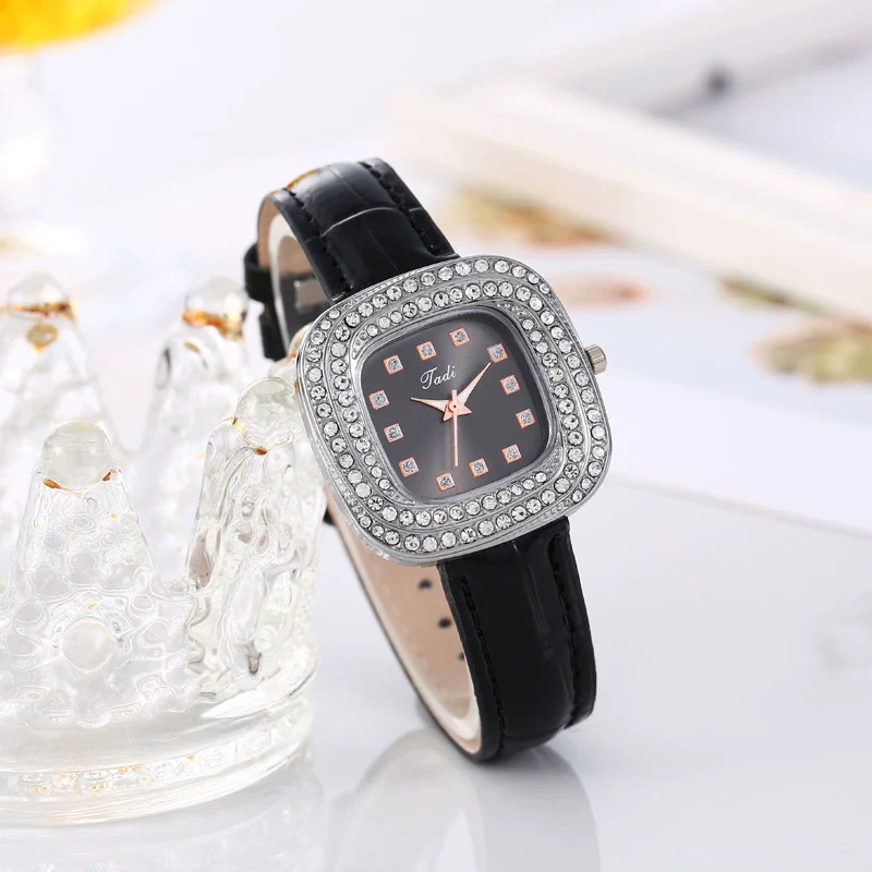 Square Quartz Watch Alloy Case Imitation Leather Strap Stainless Steel Buckle Fashion Style