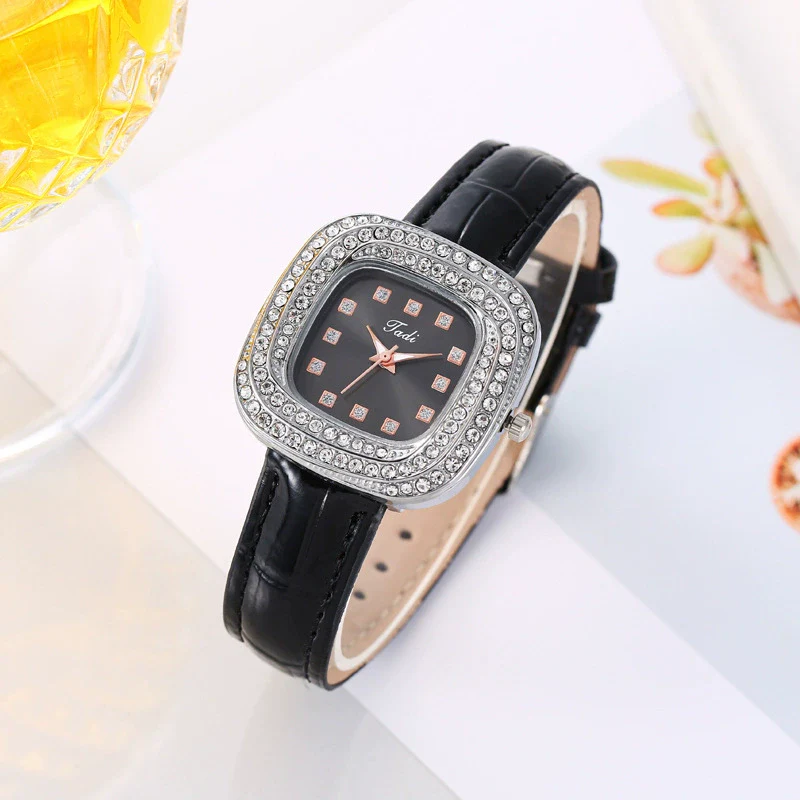 Square Quartz Watch Alloy Case Imitation Leather Strap Stainless Steel Buckle Fashion Style - Image 2