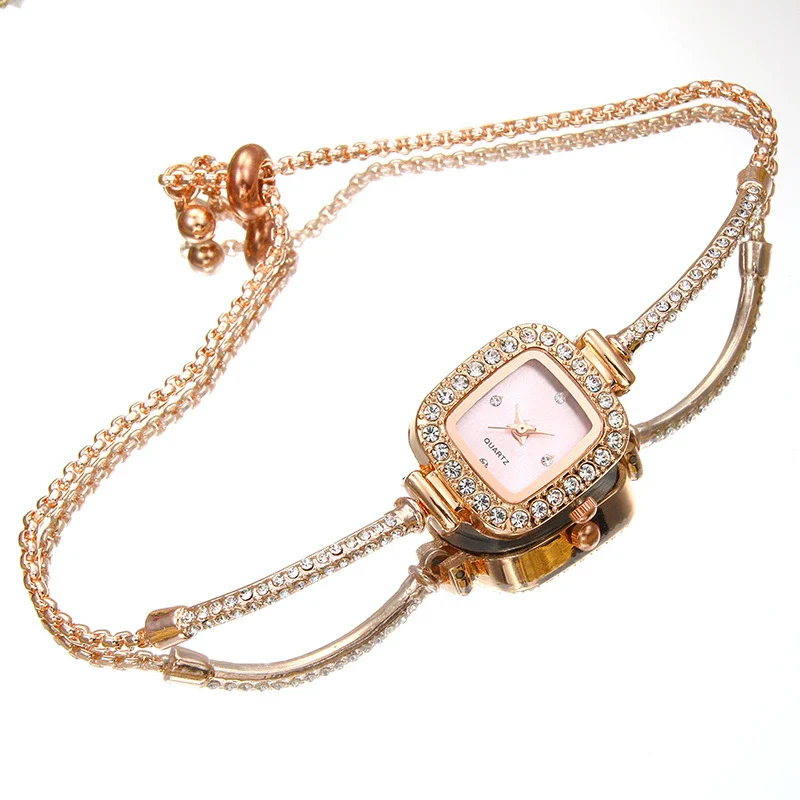 Square Quartz Women's Watch Alloy Case Stainless Steel Strap Simple Light Luxury Fashion Bracelet Jewelry