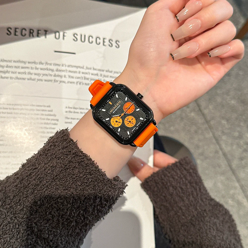 Square Silicone Casual Universal Wrist Watch With Alloy Case Stainless Steel Buckle And Mineral Reinforced Glass Mirror - Image 3