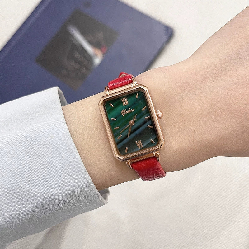 Square Women's Watch Alloy Case Ordinary Glass Mirror Retro Fashion Malachite Green - Image 3