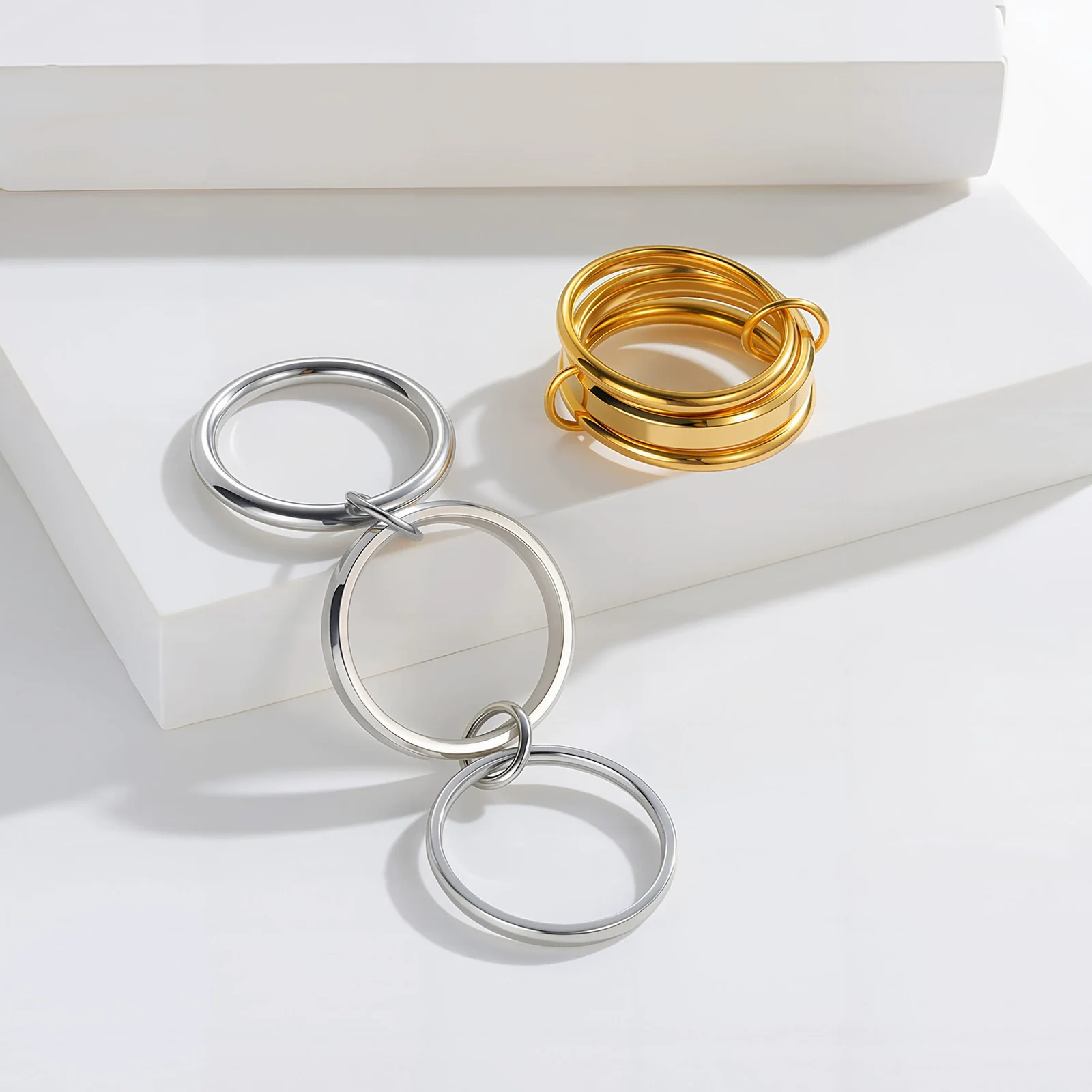 Stacked Mitten Rings Titanium Steel Geometric Electroplated Hand Jewelry For Women