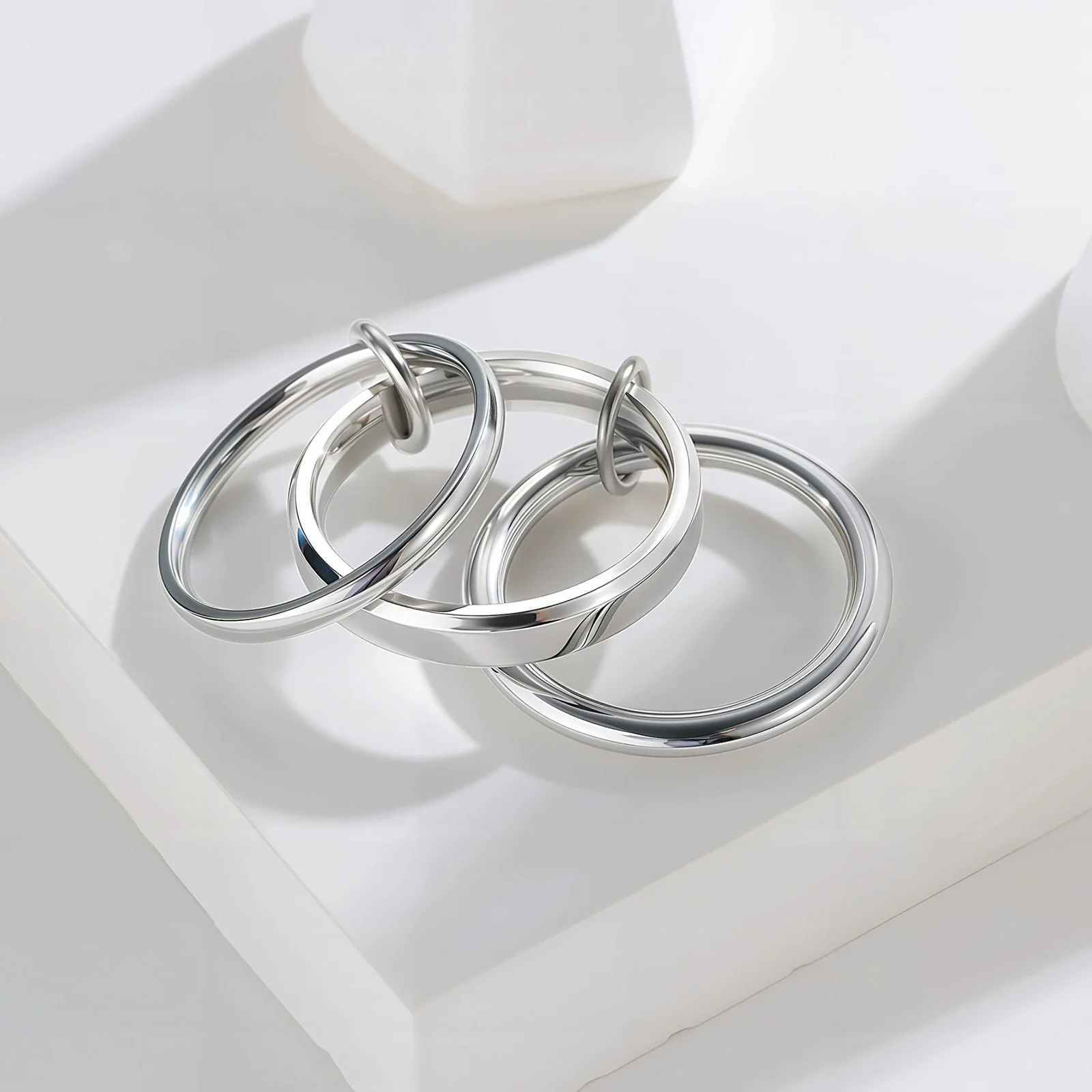 Stacked Mitten Rings Titanium Steel Geometric Electroplated Hand Jewelry For Women - Image 2
