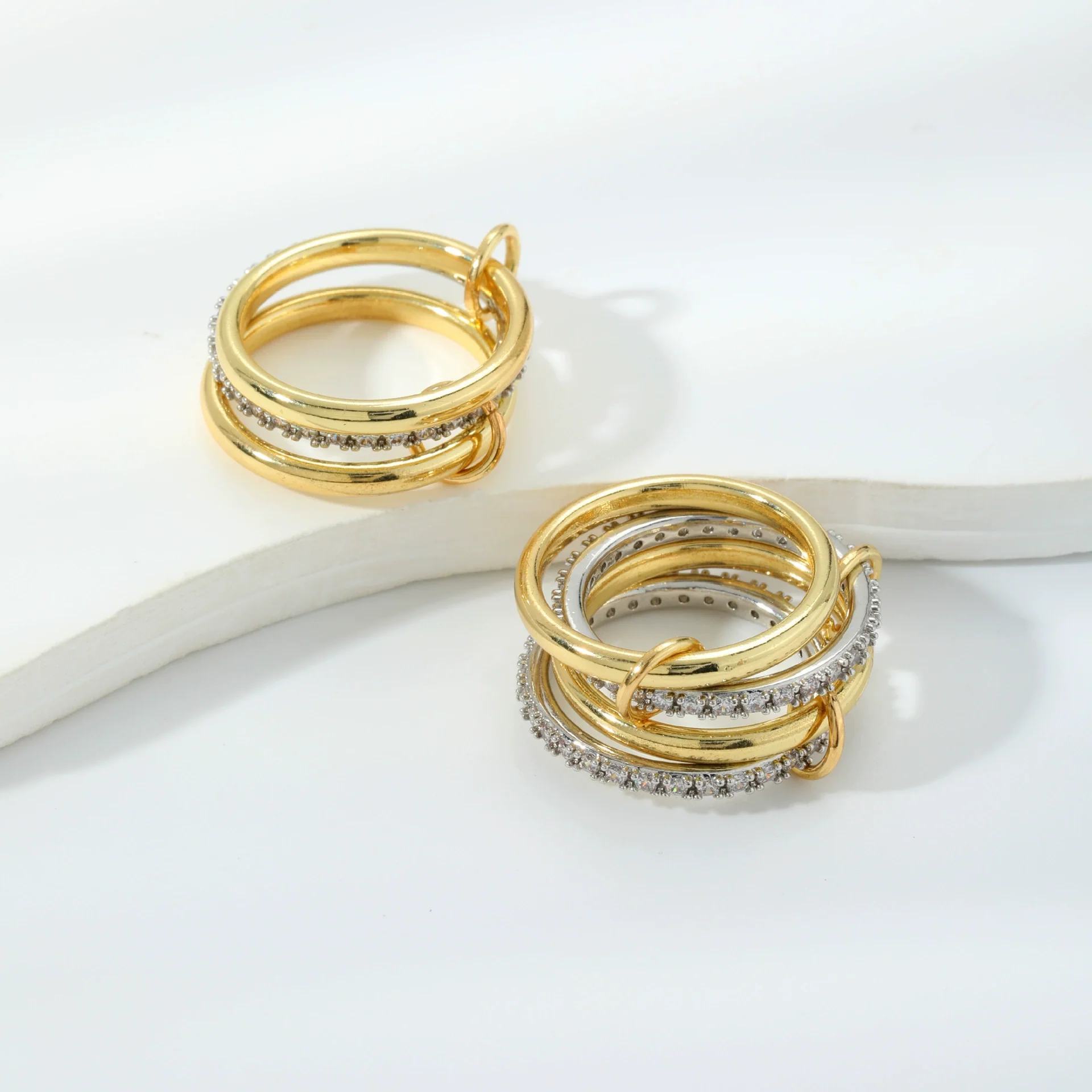 Stacked Plain Ring Copper Inlaid Zirconium Geometric Light Luxury Style Electroplated Women's Couple Hand Jewelry