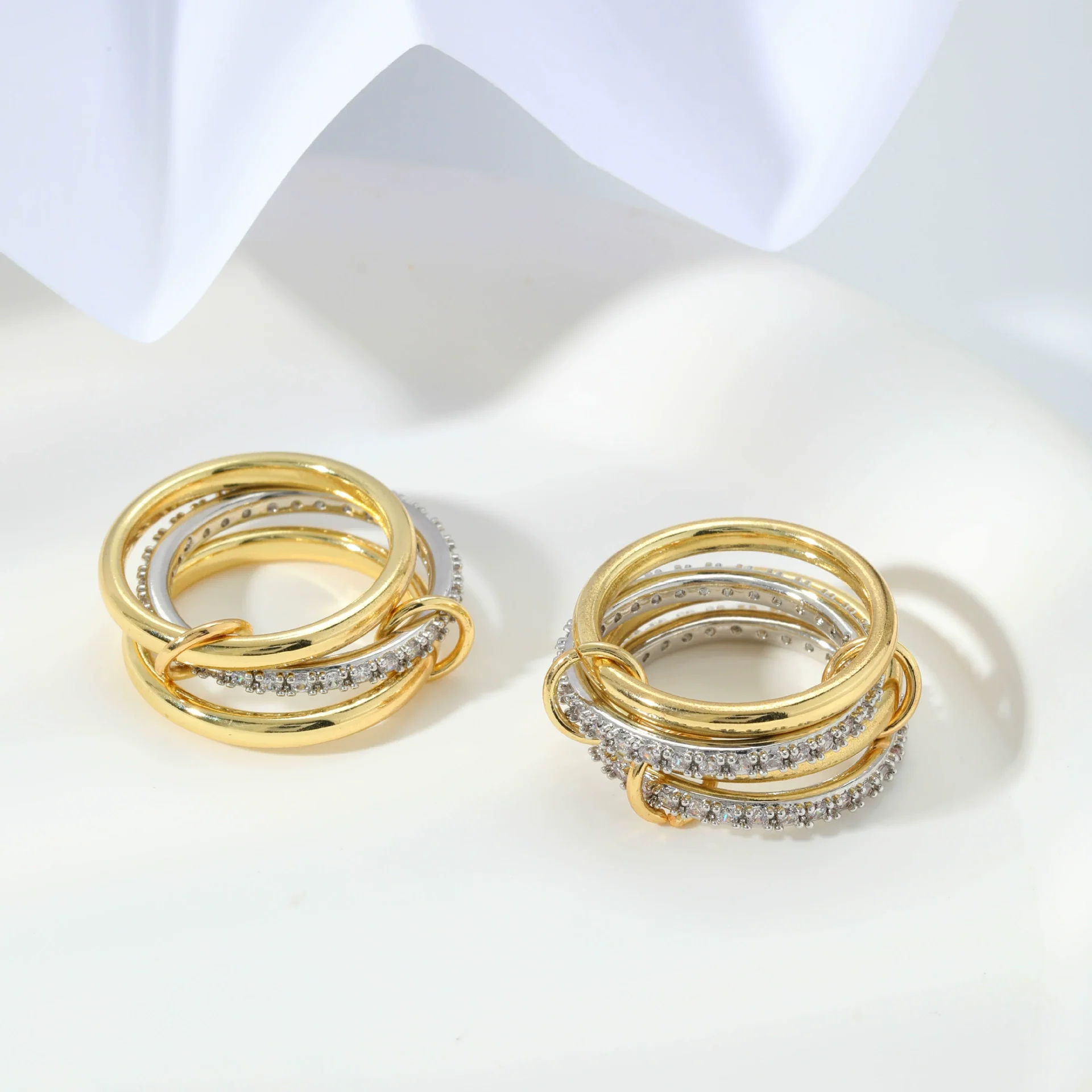 Stacked Plain Ring Copper Inlaid Zirconium Geometric Light Luxury Style Electroplated Women's Couple Hand Jewelry - Image 4