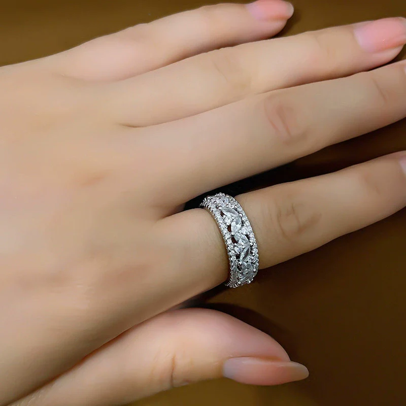 Stacked Wide Index Finger Ring Copper Zircon Geometric Women's Fashion Retro - Image 4