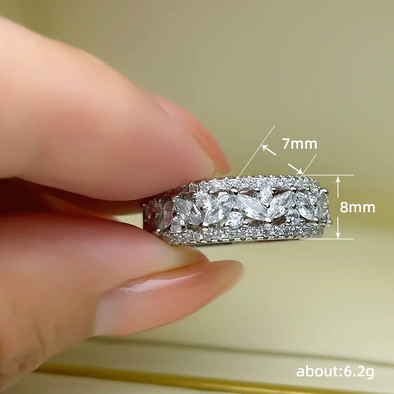 Stacked Wide Index Finger Ring Copper Zircon Geometric Women's Fashion Retro - Image 5