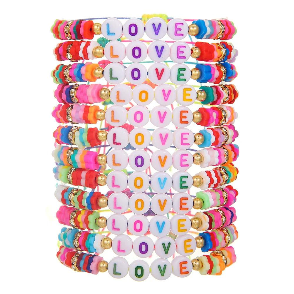 Stacking Bracelet Set Polymer Clay Handmade Geometric Style Colorful Soft Oil Dripping White Smiley Face Bohemian - Image 15