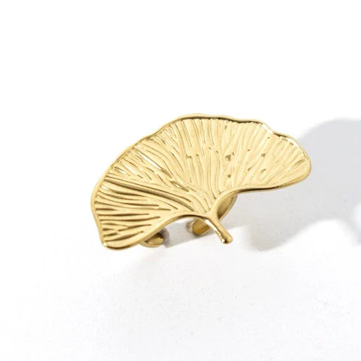 Stacking Ring Stainless Steel Electroplated Real Gold Multilayer Ginkgo Leaf Style For Women - Image 5