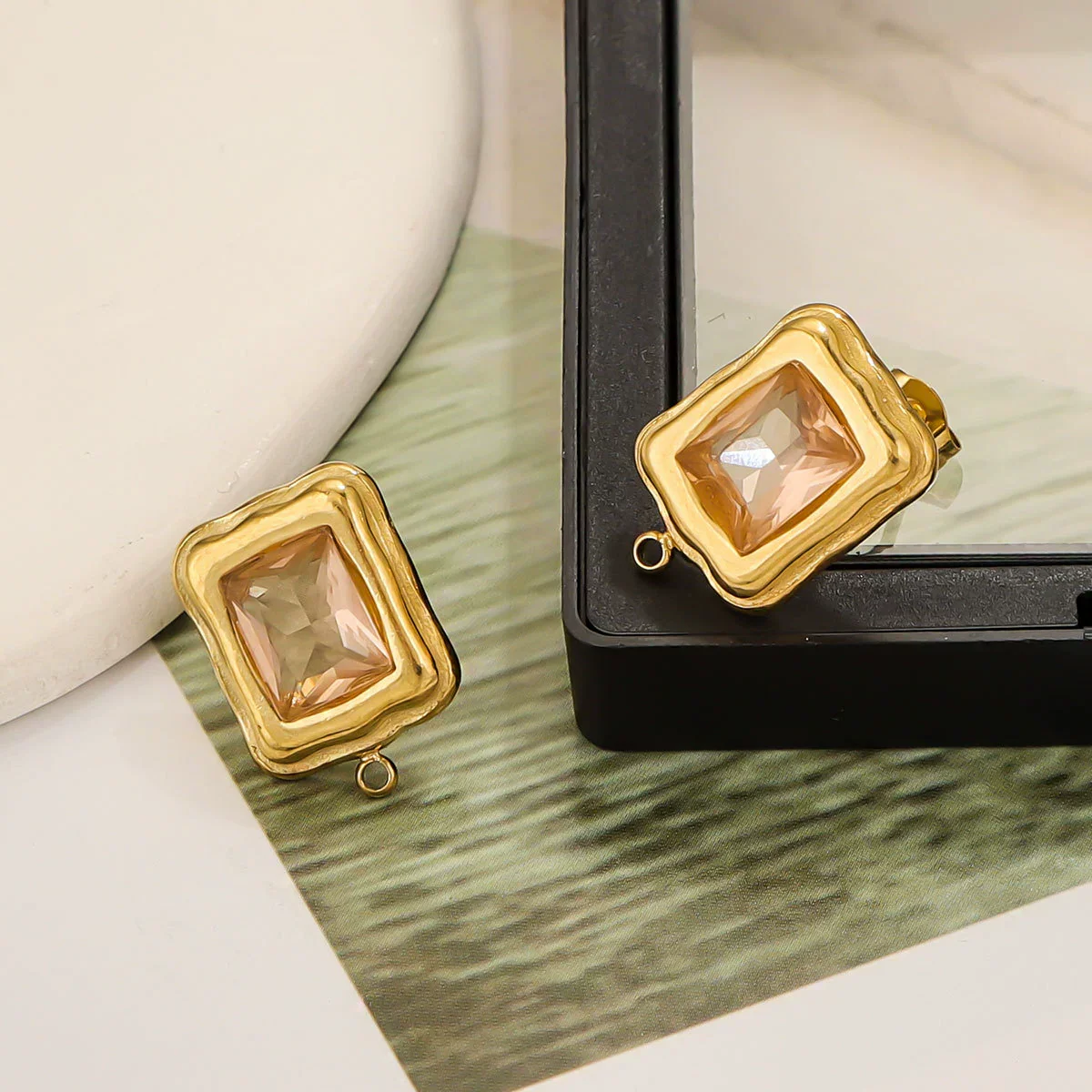 Stainless Steel 18K Gold Plated Electroplated Geometric Square Pendant For Diy Earrings With Inlaid Zircon - Image 3
