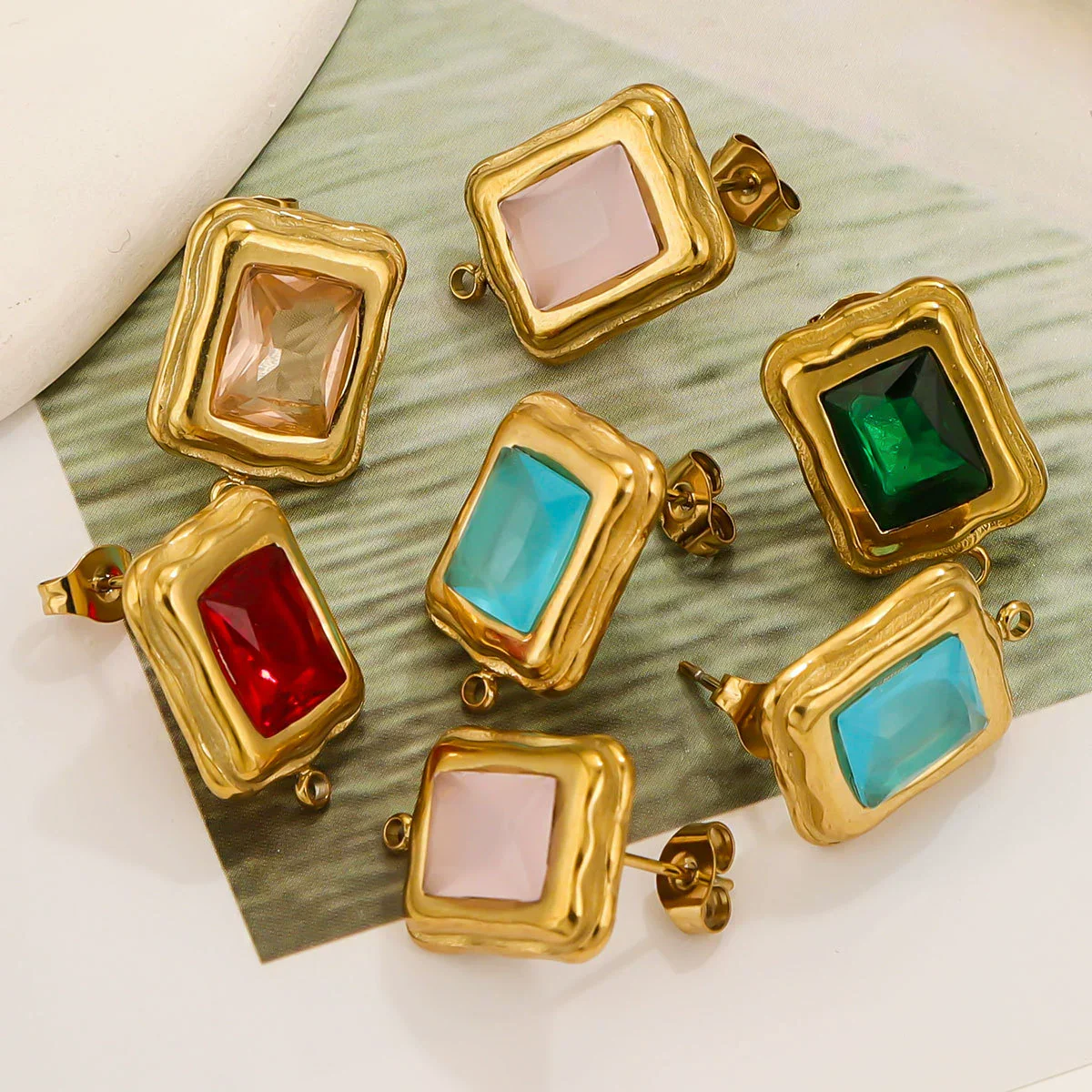Stainless Steel 18K Gold Plated Electroplated Geometric Square Pendant For Diy Earrings With Inlaid Zircon - Image 4
