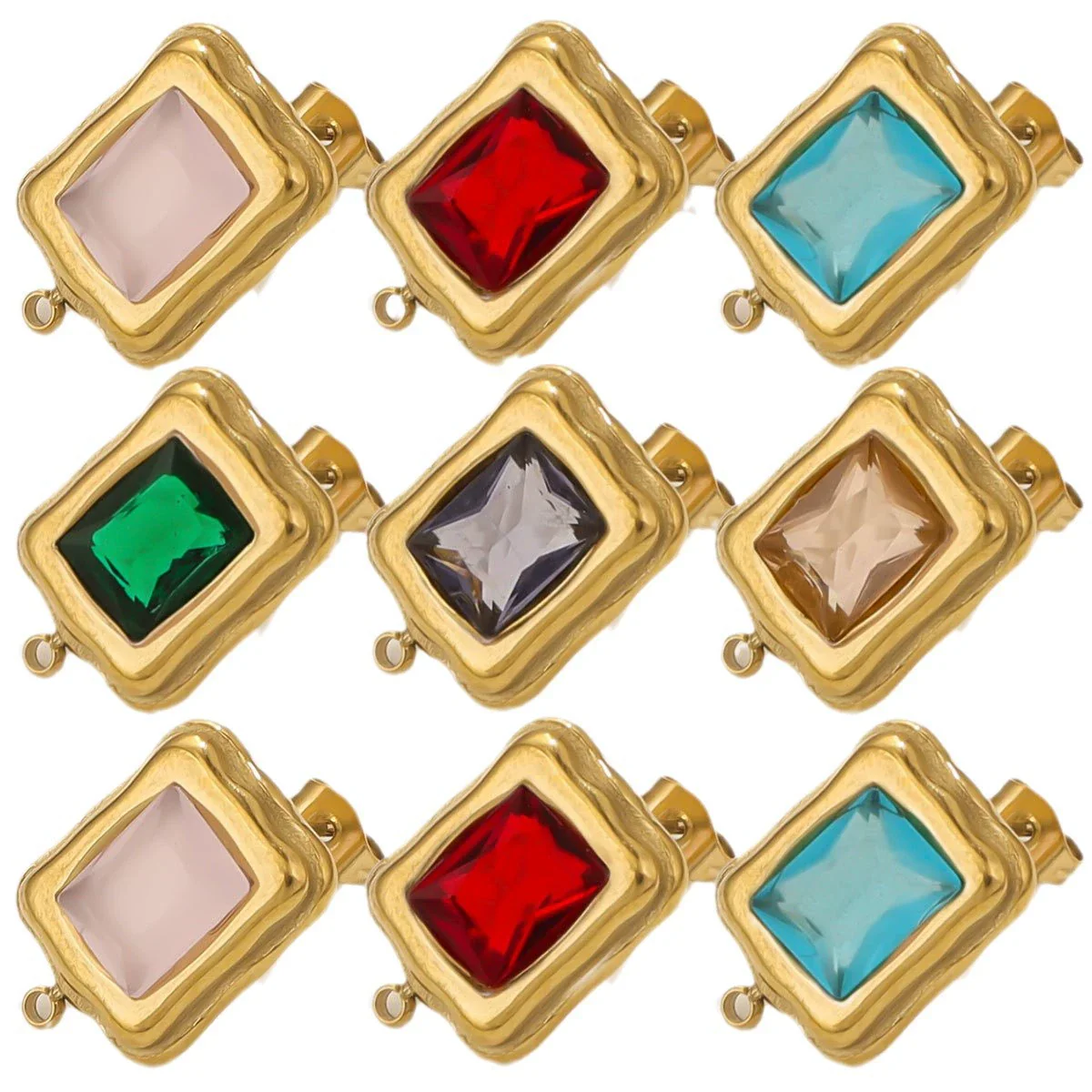 Stainless Steel 18K Gold Plated Electroplated Geometric Square Pendant For Diy Earrings With Inlaid Zircon - Image 5