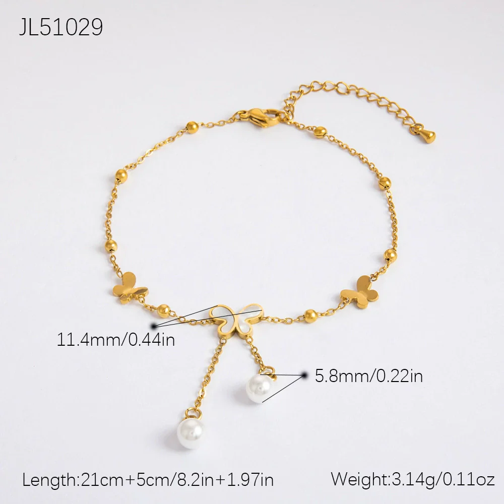 Stainless Steel 18K Gold Plated Life Tree Turquoise Zircon Pearl Anklet For Women - Image 11