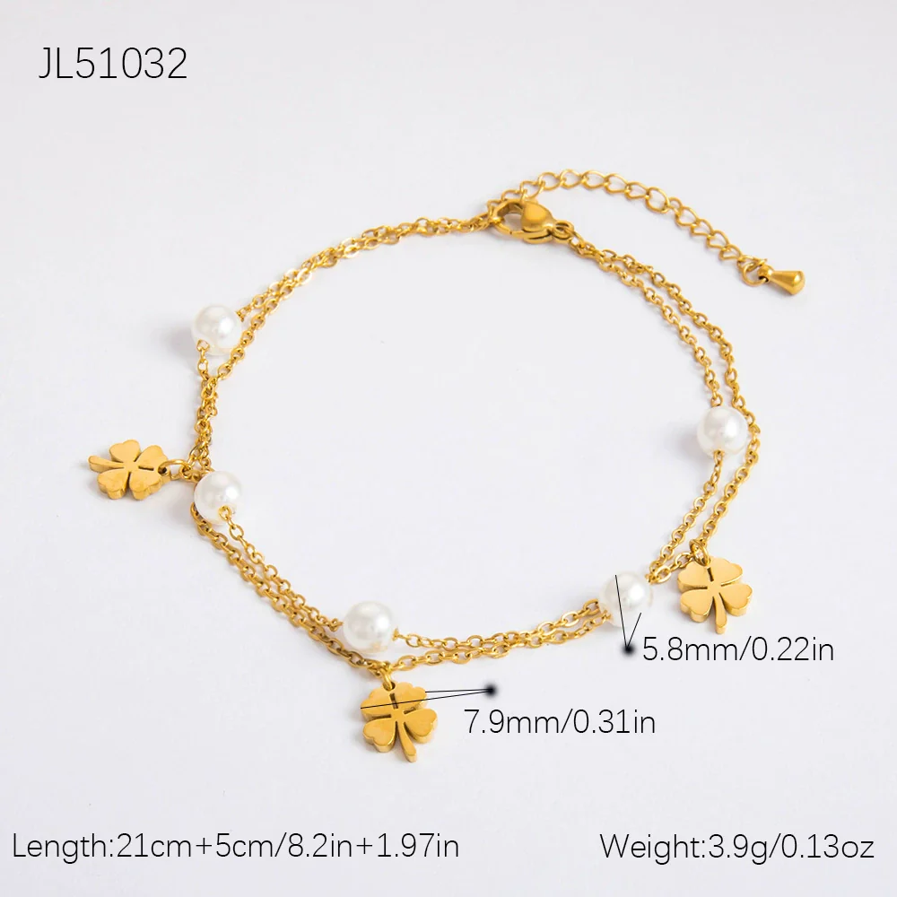 Stainless Steel 18K Gold Plated Life Tree Turquoise Zircon Pearl Anklet For Women - Image 14