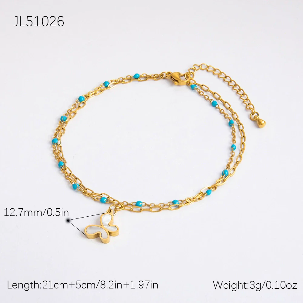 Stainless Steel 18K Gold Plated Life Tree Turquoise Zircon Pearl Anklet For Women - Image 8