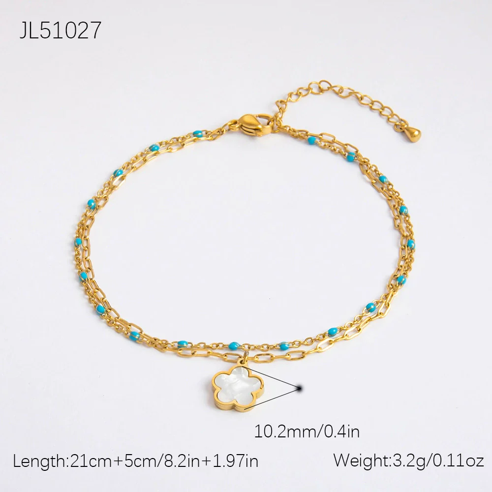 Stainless Steel 18K Gold Plated Life Tree Turquoise Zircon Pearl Anklet For Women - Image 9