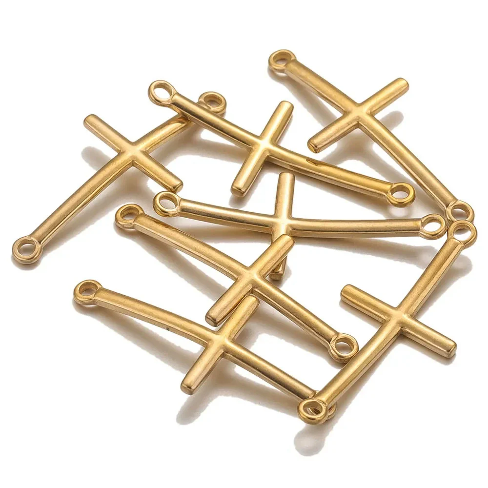 Stainless Steel 18K Gold Vacuum Plated Arc Cross Pendant Jewelry Making For Diy Bracelet And Necklace