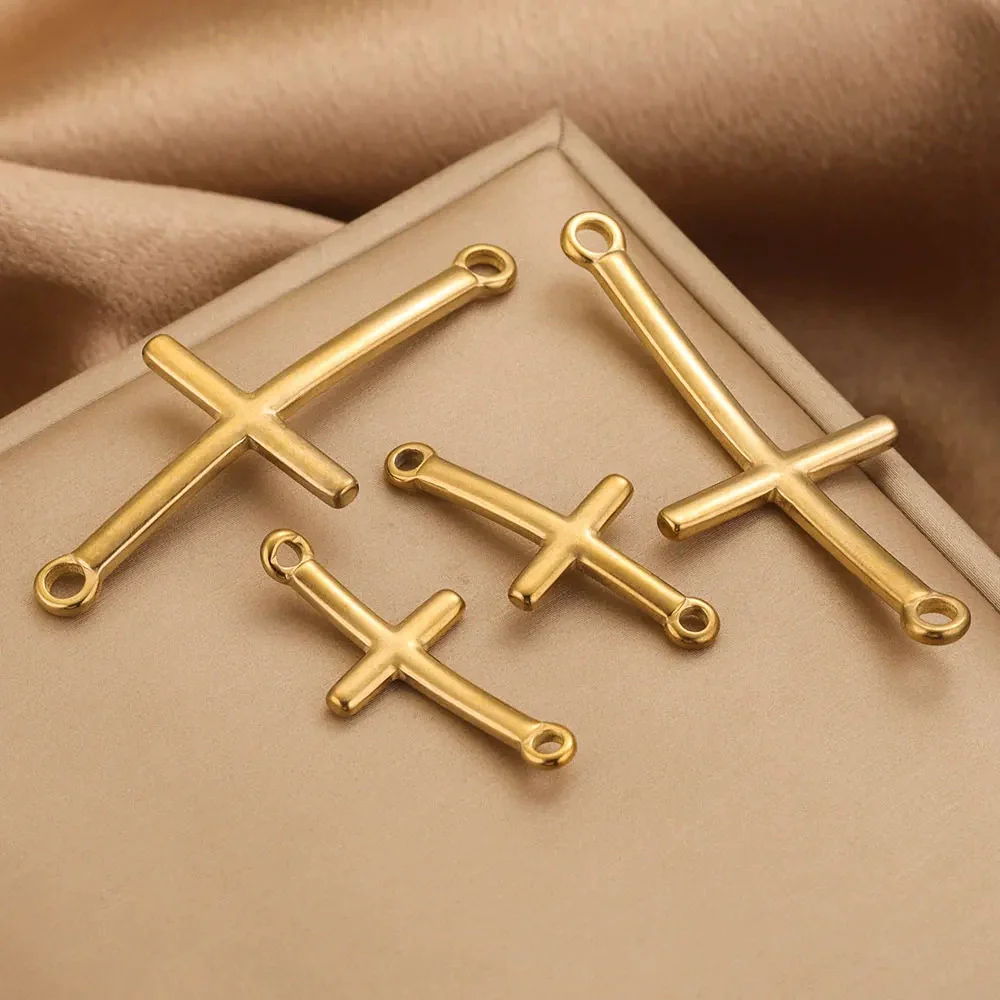Stainless Steel 18K Gold Vacuum Plated Arc Cross Pendant Jewelry Making For Diy Bracelet And Necklace - Image 2
