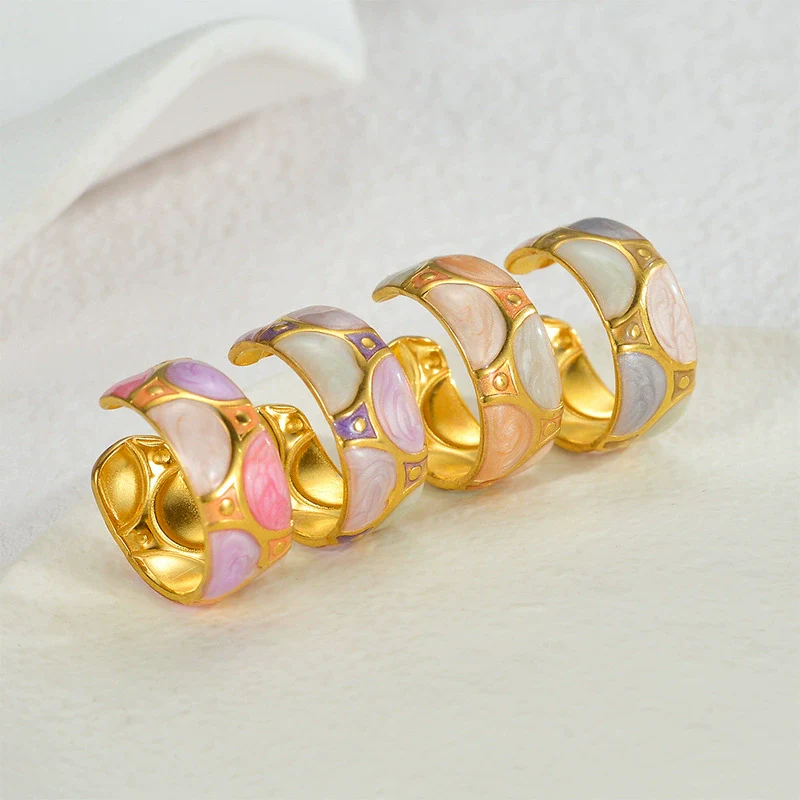 Stainless Steel 18K Goldplated Enamel Geometric Oil Dripping Ring - Image 2