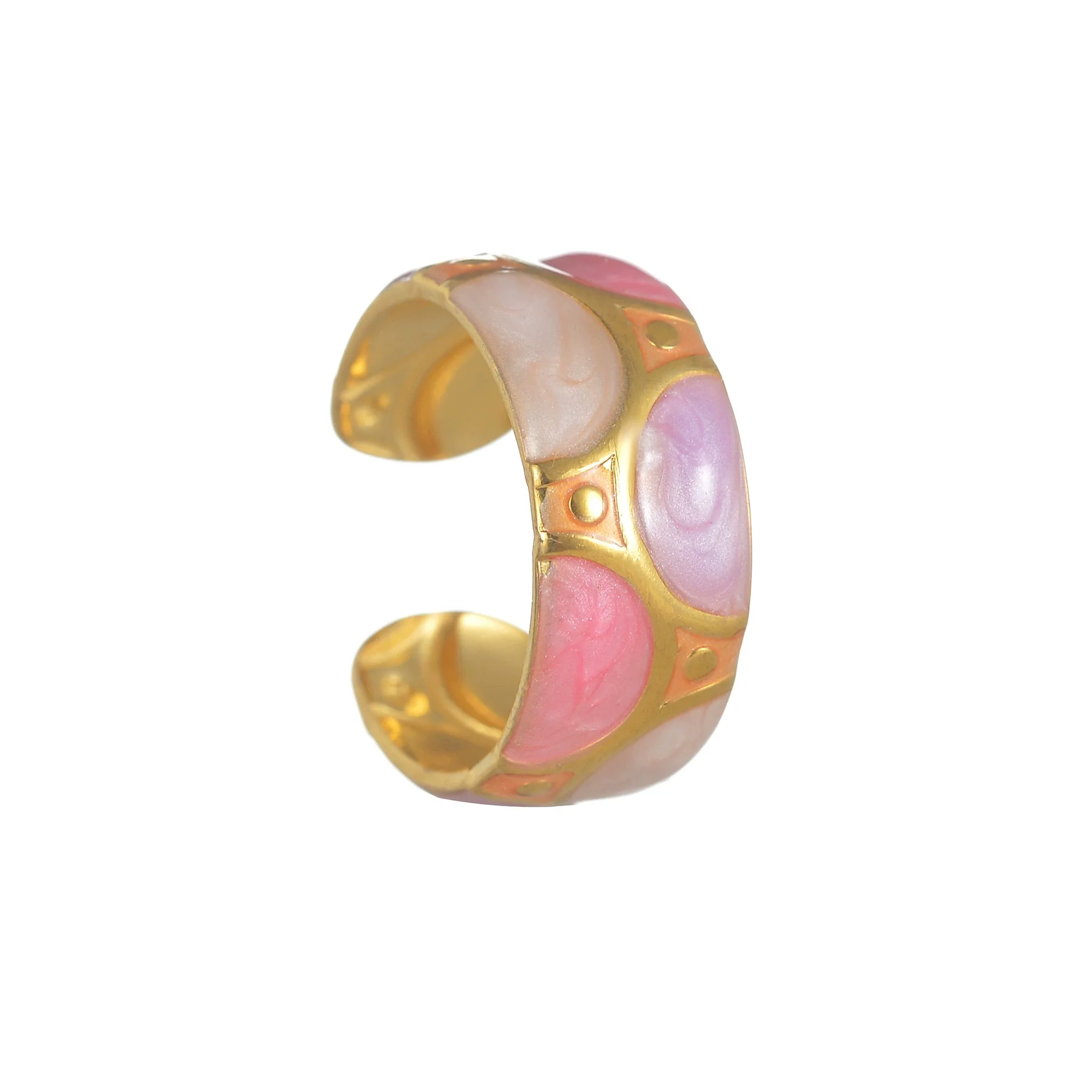 Stainless Steel 18K Goldplated Enamel Geometric Oil Dripping Ring - Image 7