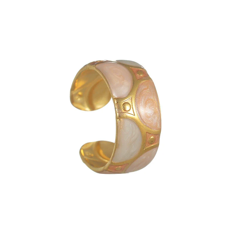 Stainless Steel 18K Goldplated Enamel Geometric Oil Dripping Ring - Image 9